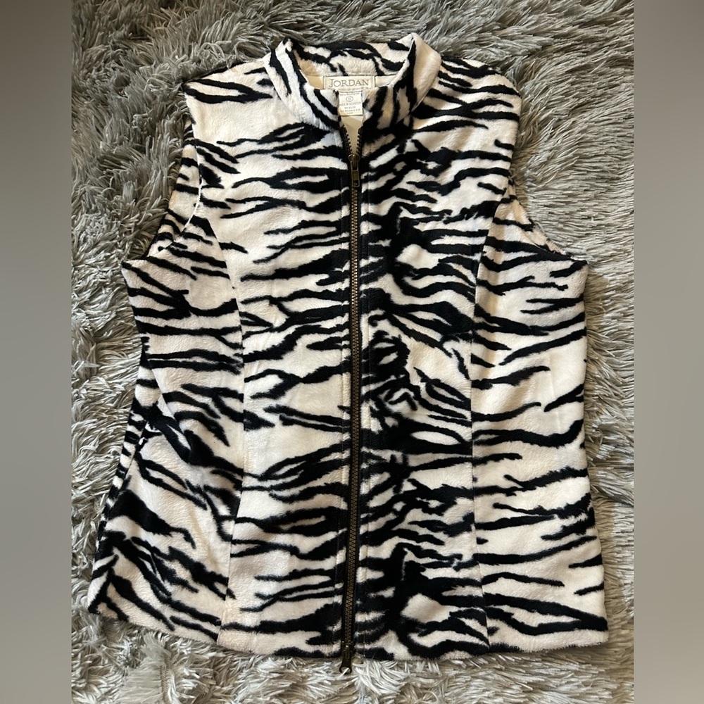 Jordan Vintage Zebra Print Faux Fur Vest Size Small